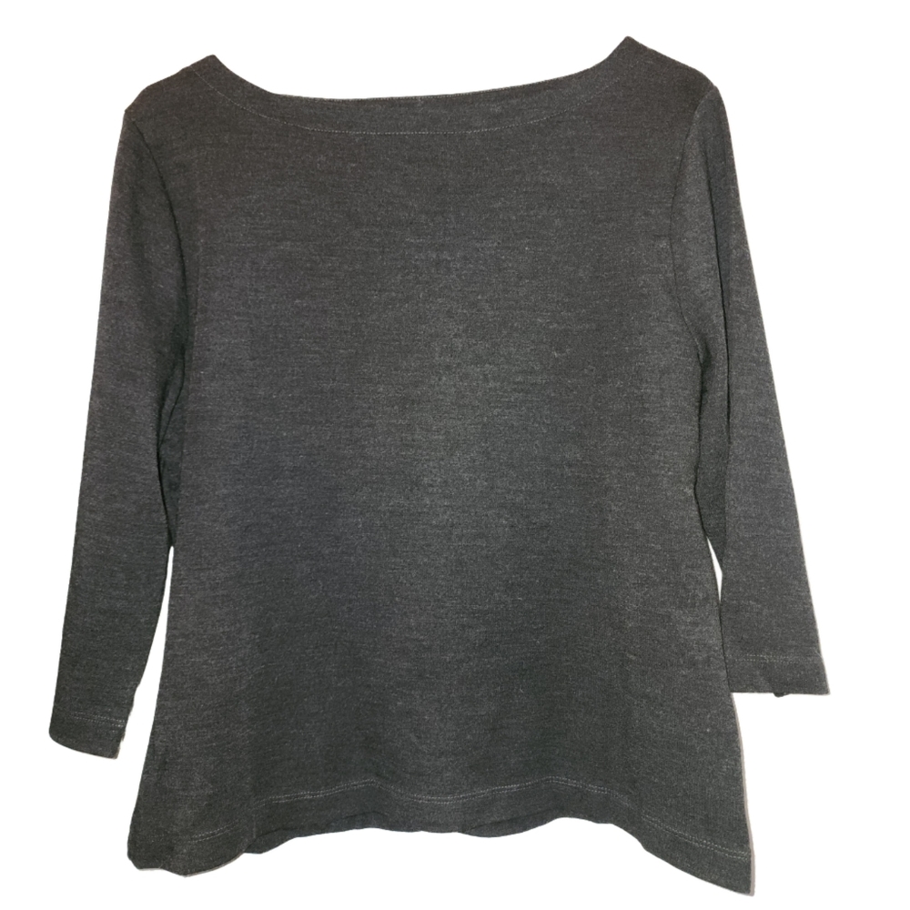 XL Charcoal Gray - 100% Wool Top with 3/4 Sleeve [Classiques Entier]